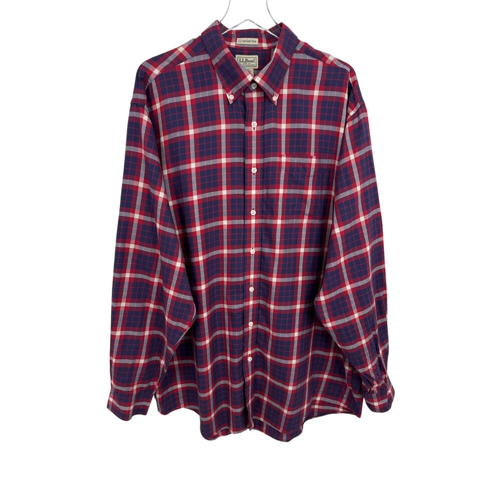 L.L. Bean shirt men's XL tall U.S Coast Guard tartan plaid button down red blue